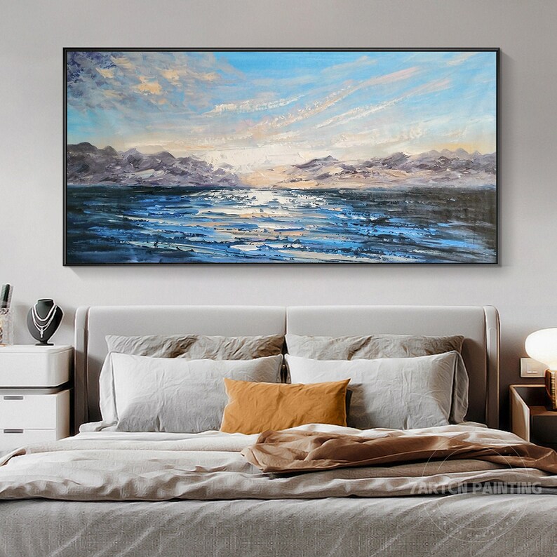 Navy Blue Ocean Wall Art Seascape Painting Blue Ocean Painting Etsy