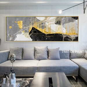 Original Black White Gold Art Modern Abstract Canvas Paintings Grey ...
