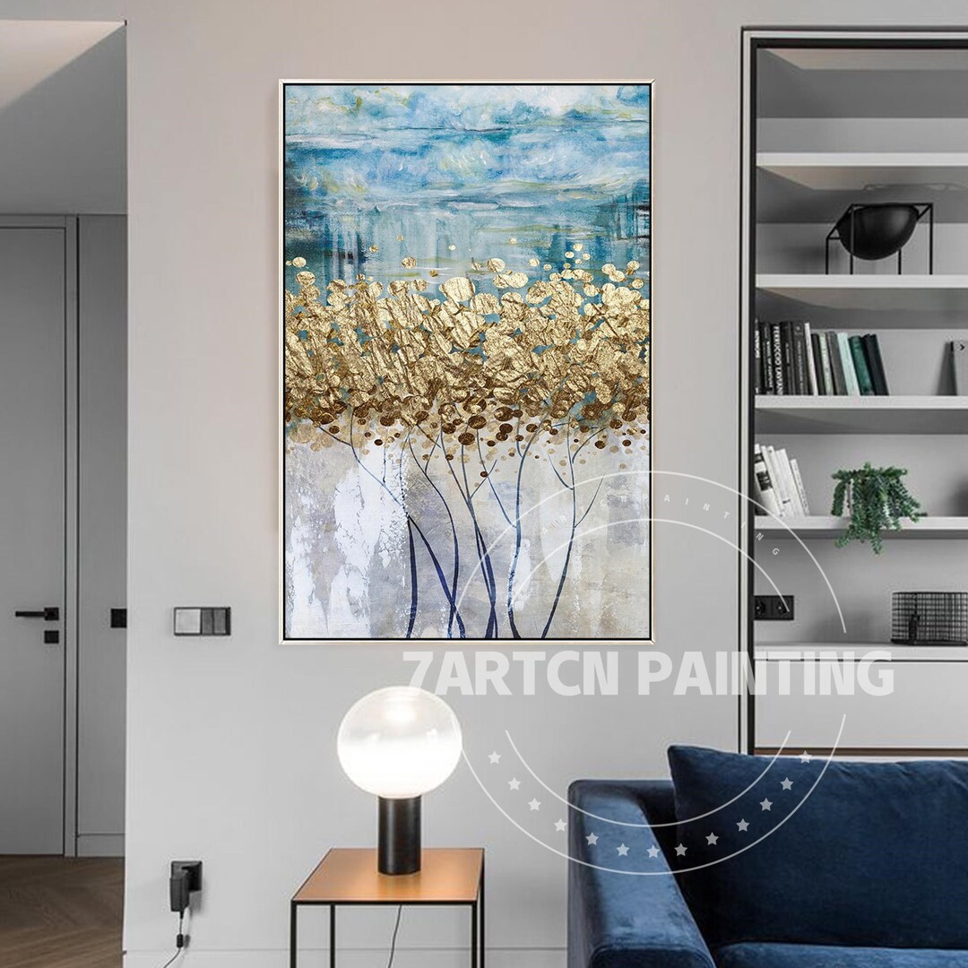 Abstract Painting Gold Tree Art Acrylic Painting on Canvas Framed Wall ...