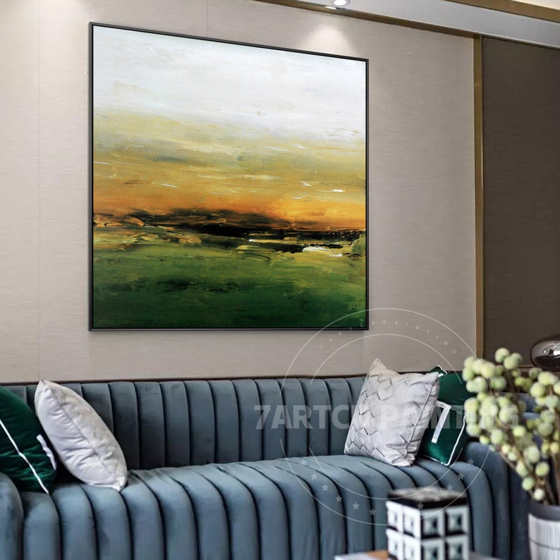 Yellow landscape acrylic paintings abstract canvas framed painting white green lake scenery canvas painting extra large wall art pictures