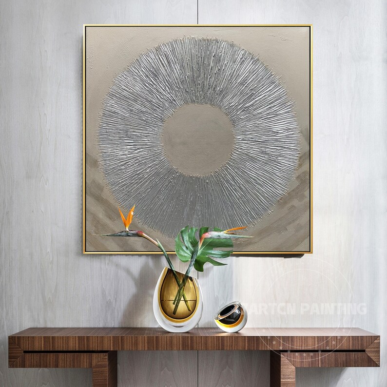 Abstract Painting Geometric Silver Canvas Oil Painting Etsy