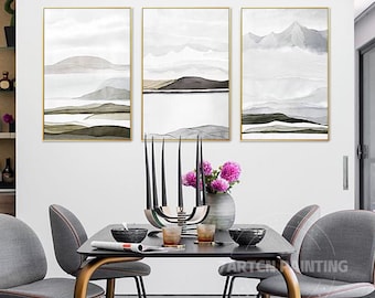 set of 3 frame wall art Abstract Acrylic painting on Canvas mountain landscape abstract acrylic large painting original 3 piece wall art