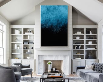 Abstract navy blue and black  Wall Art,Indigo Blue black Funky Wall Art, Large Art Navy Wall Art minimalist  painting  living room  decor