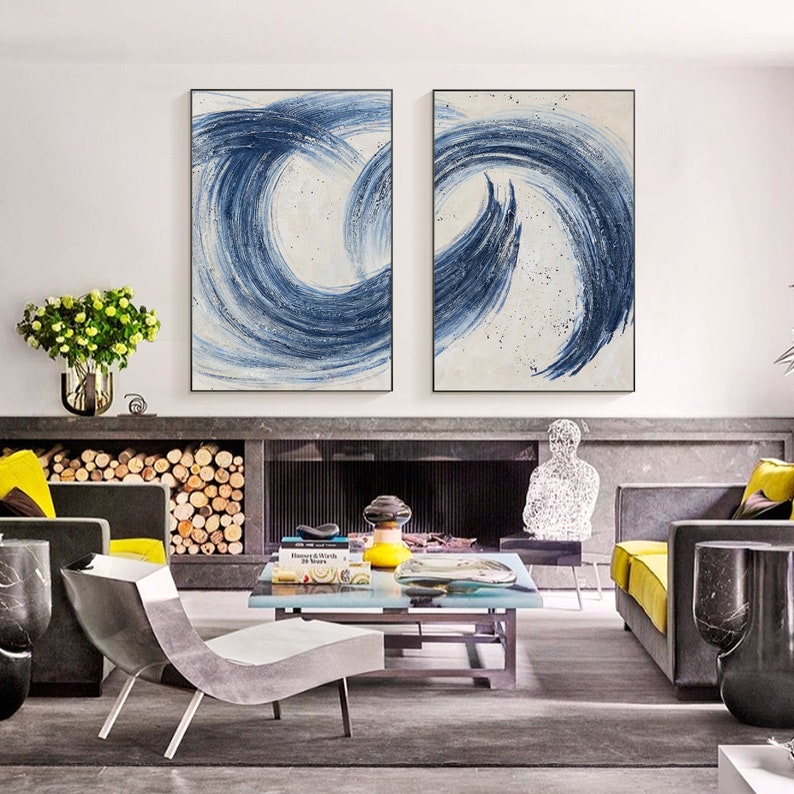 Navy Blue Abstract 3D Textured Minimalist Painting Blue Enso Circle ...
