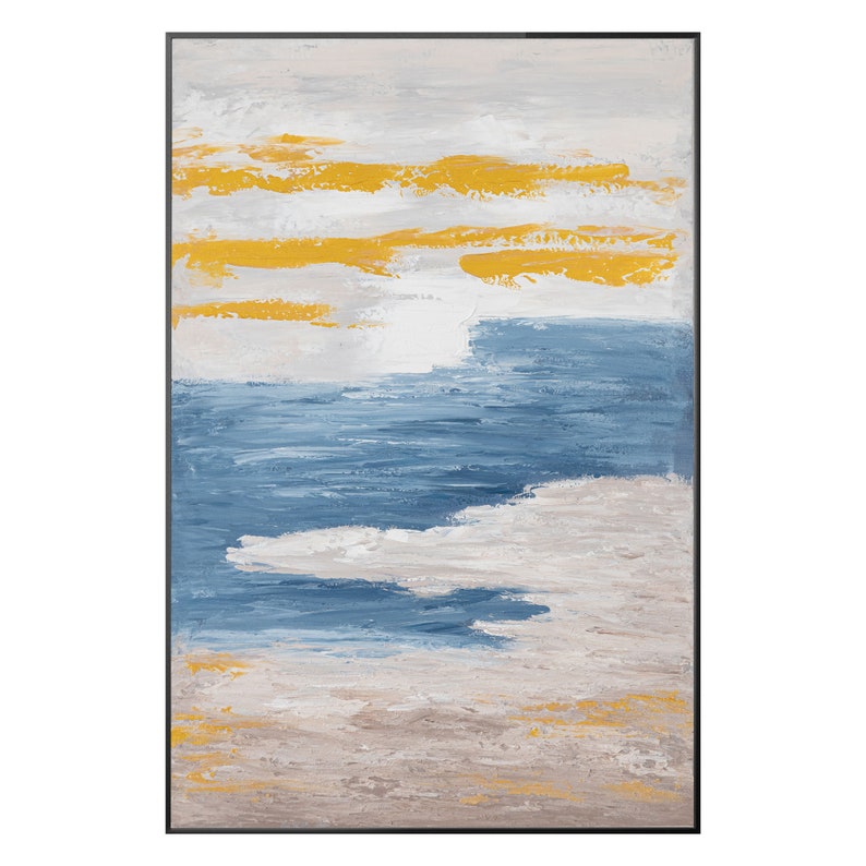 Blue and Yellow Wall Art Modern Abstract Painting on Canvas Large ...