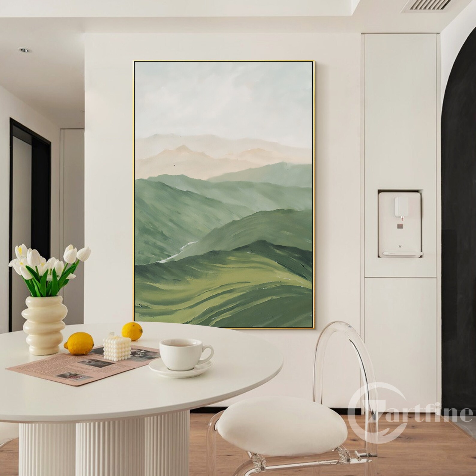 Sage Green Wall Art Abstract Green Mountain Wall Art Painting Etsy