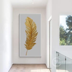 Gold Feather Extra large Abstract painting 3D Textured canvas Large Feather art painting ,Modern living room decor Custom Personalized Gift