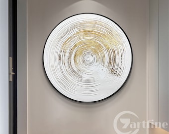 Brown and gold minimalist  abstract Round wall art white textured wall art paintings Brown wall art gold wall art large living room wall art