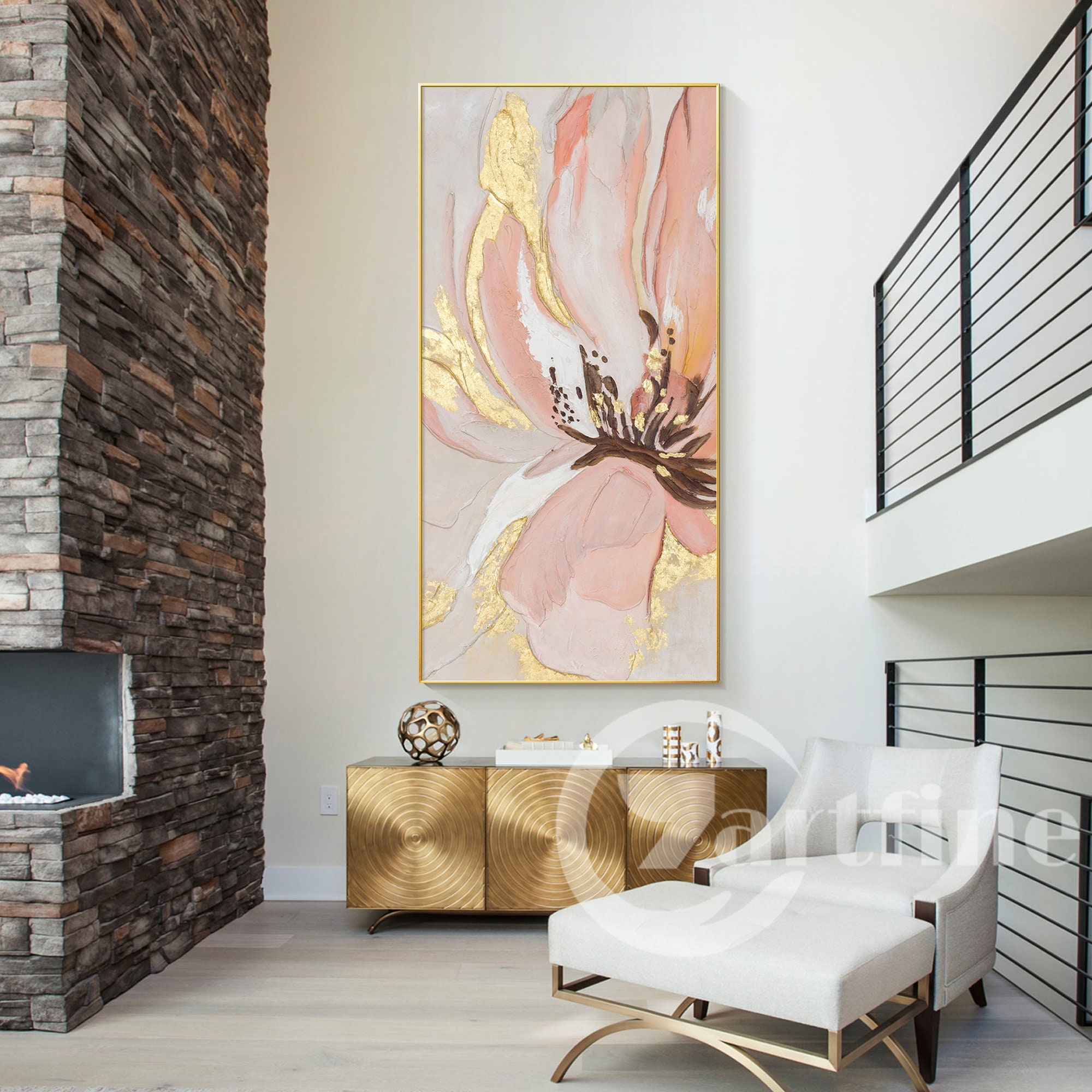 LURENCZH Abstract Canvas Wall Art Pink And Gold Picture Wall Decor Marble Texture Painting Print For Living Room Bedroom Decor