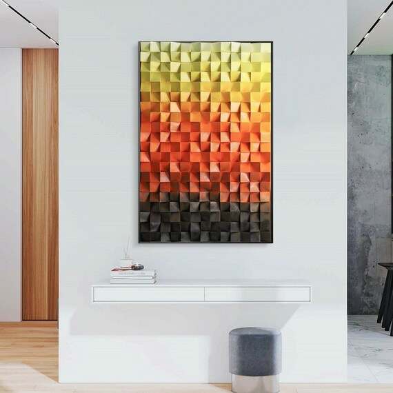 Wood Wall Art in Yellow Red Black Waveswood Mosaic Etsy