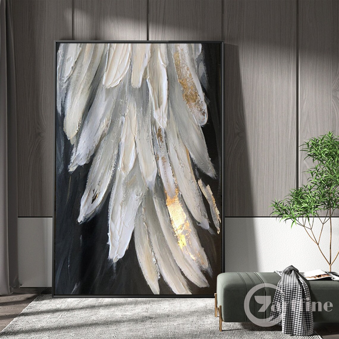 Large Abstract Feather Paintings White Feather Wall Art White Etsy