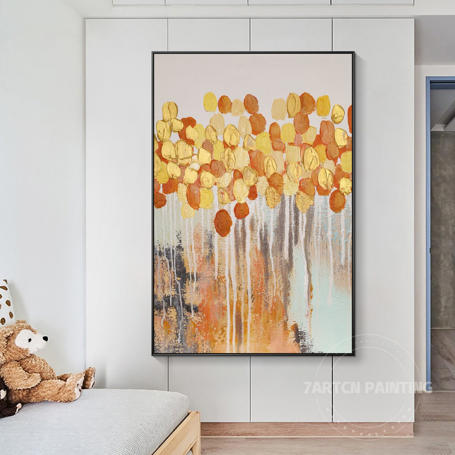 Original Abstract Painting Gold Orange Tree Art Black Acrylic - Etsy