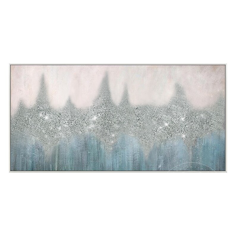Silver Glitter Framed Wall Art Modern Abstract Blue Oil Etsy