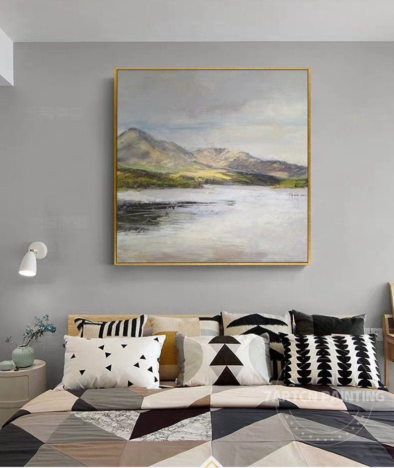 Sage Green and Grey Mountain Lake Wall Art Landscape Acrylic - Etsy