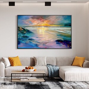 Extra Large Sunrise at the Seaside Framed Wall Art Abstract Seascape ...