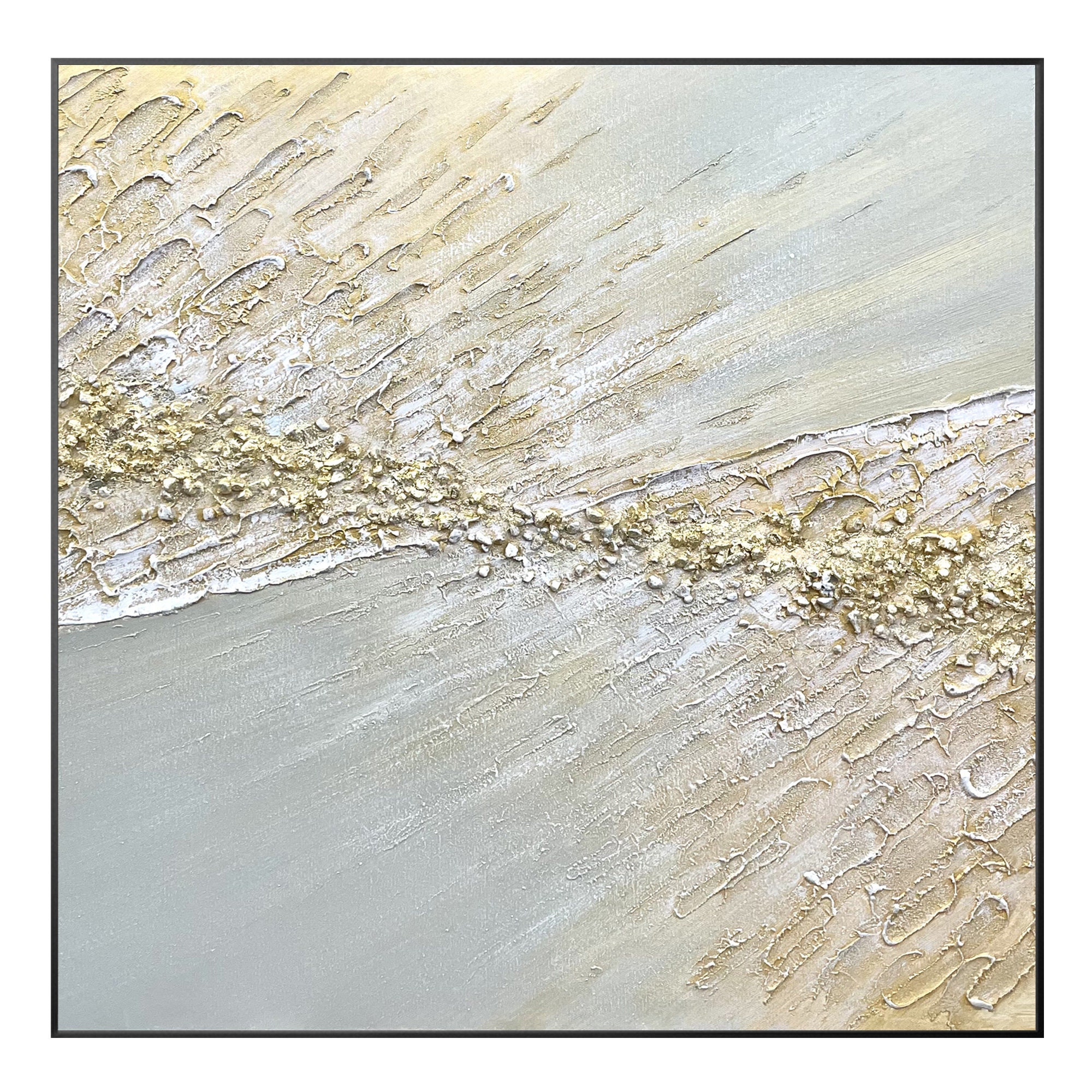 Abstract Blue and Gold Textured Wall Art Minimalist Painting on Canvas ...