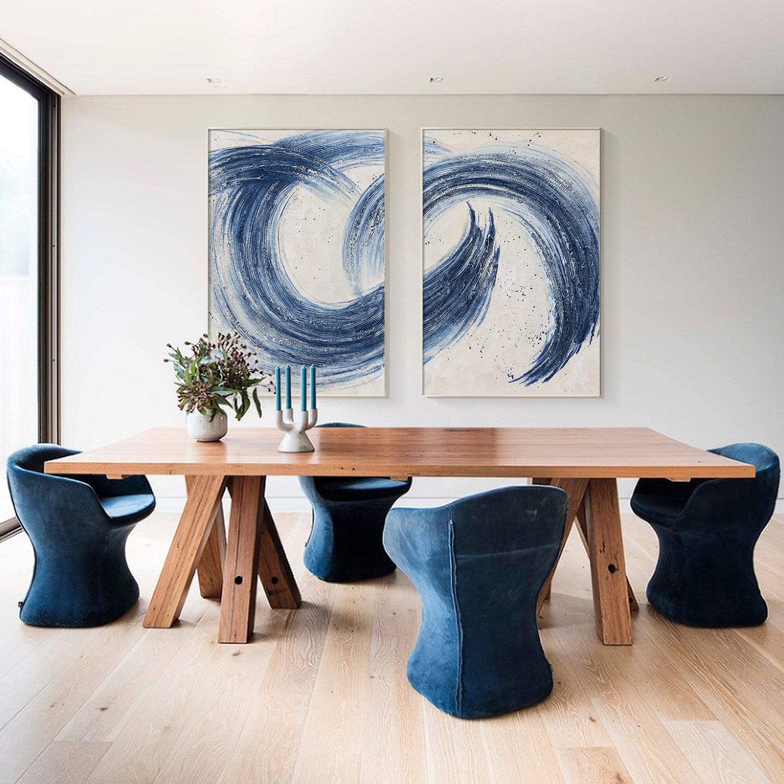 Navy Blue Abstract 3D Textured Minimalist Painting Blue Enso Circle ...