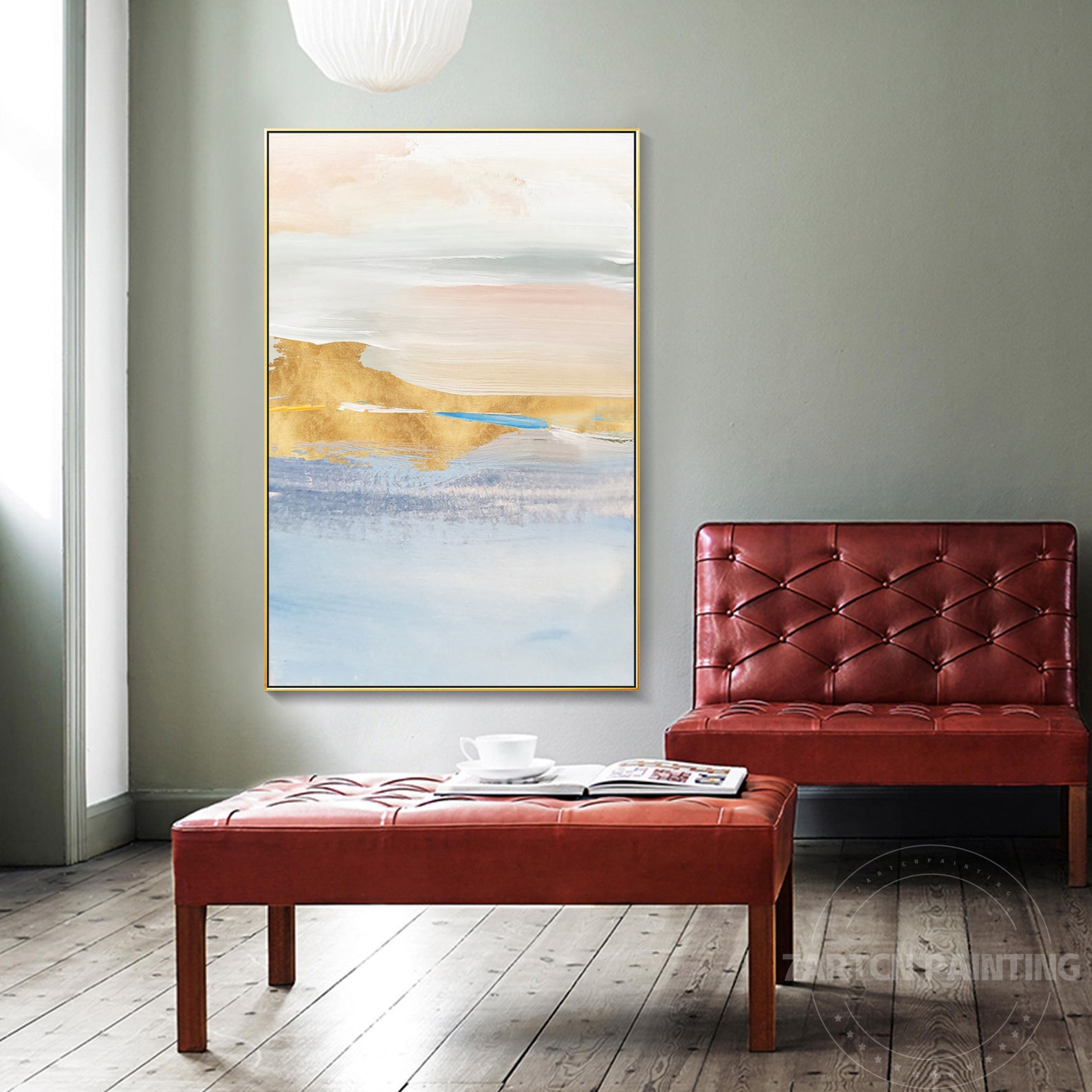 Framed Wall Art Abstract Blue Yellow Gray Beige Landscape Hand Etsy