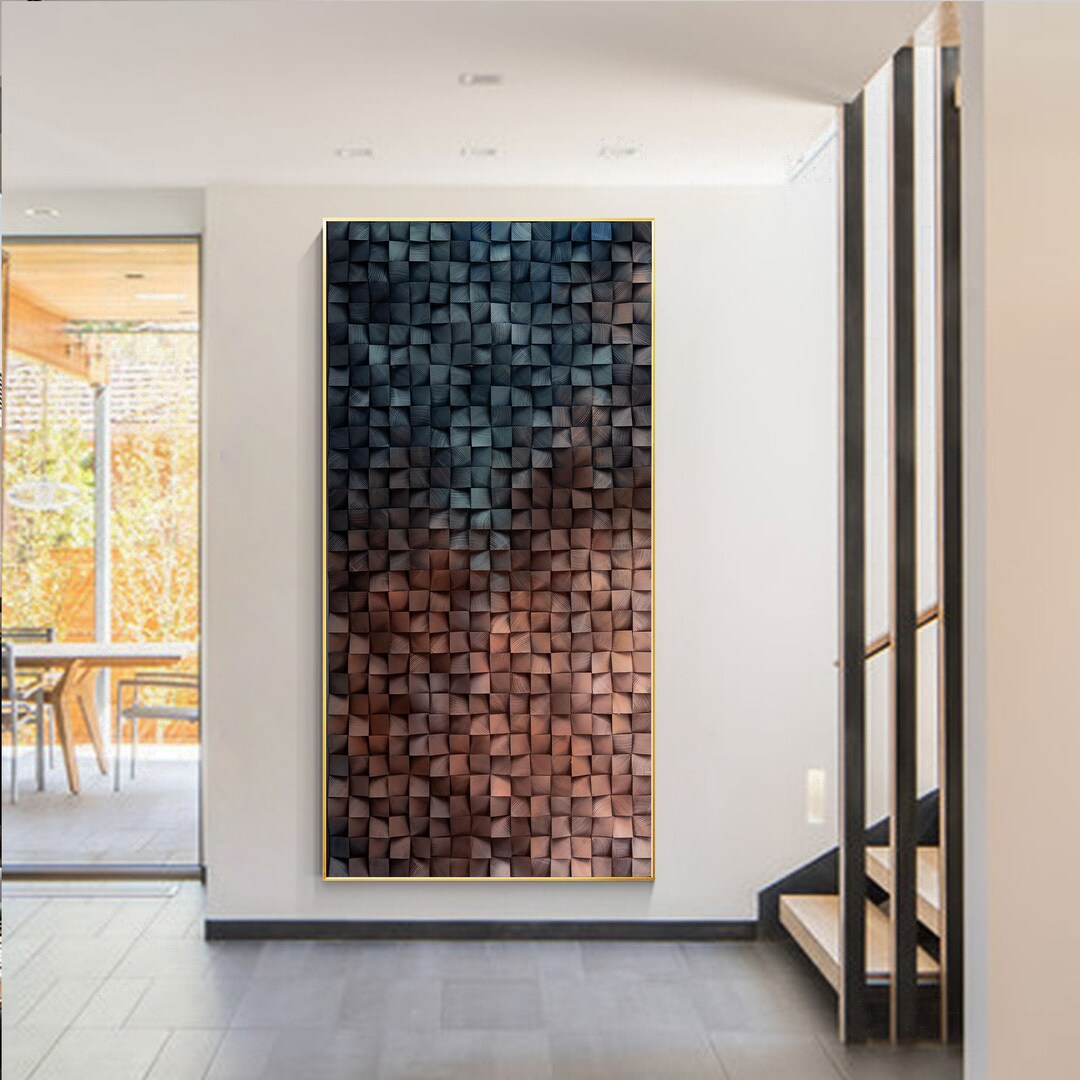 Deep Blue Brown Wall Art Mosaic Sculpture Textured Painting Etsy