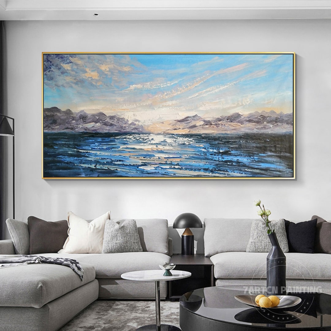 Navy Blue Ocean Wall Art Seascape Painting Blue Ocean Painting Etsy