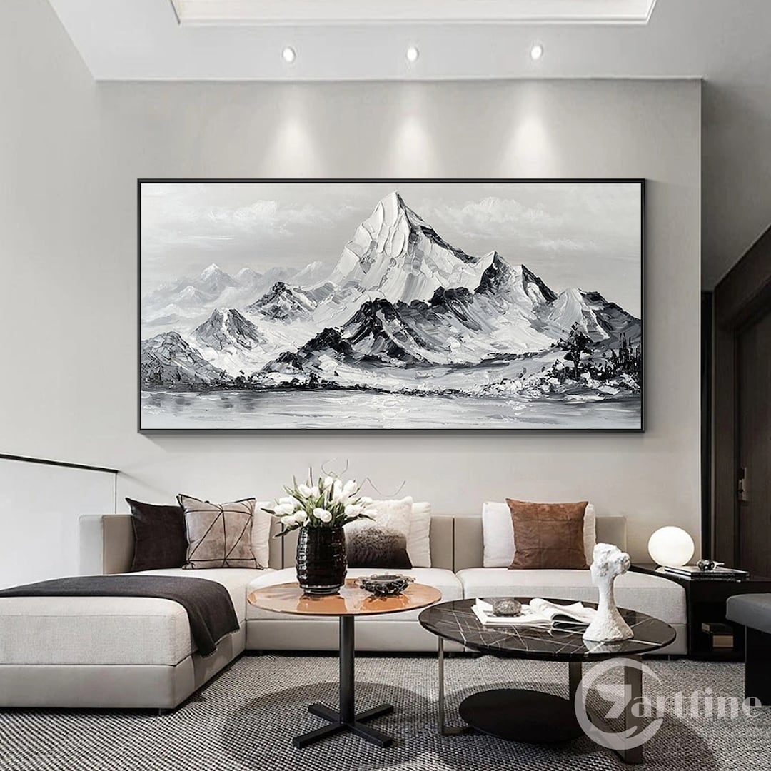 Large Snowy Mountain Wall Art Black&white Canvas Abstract Texture