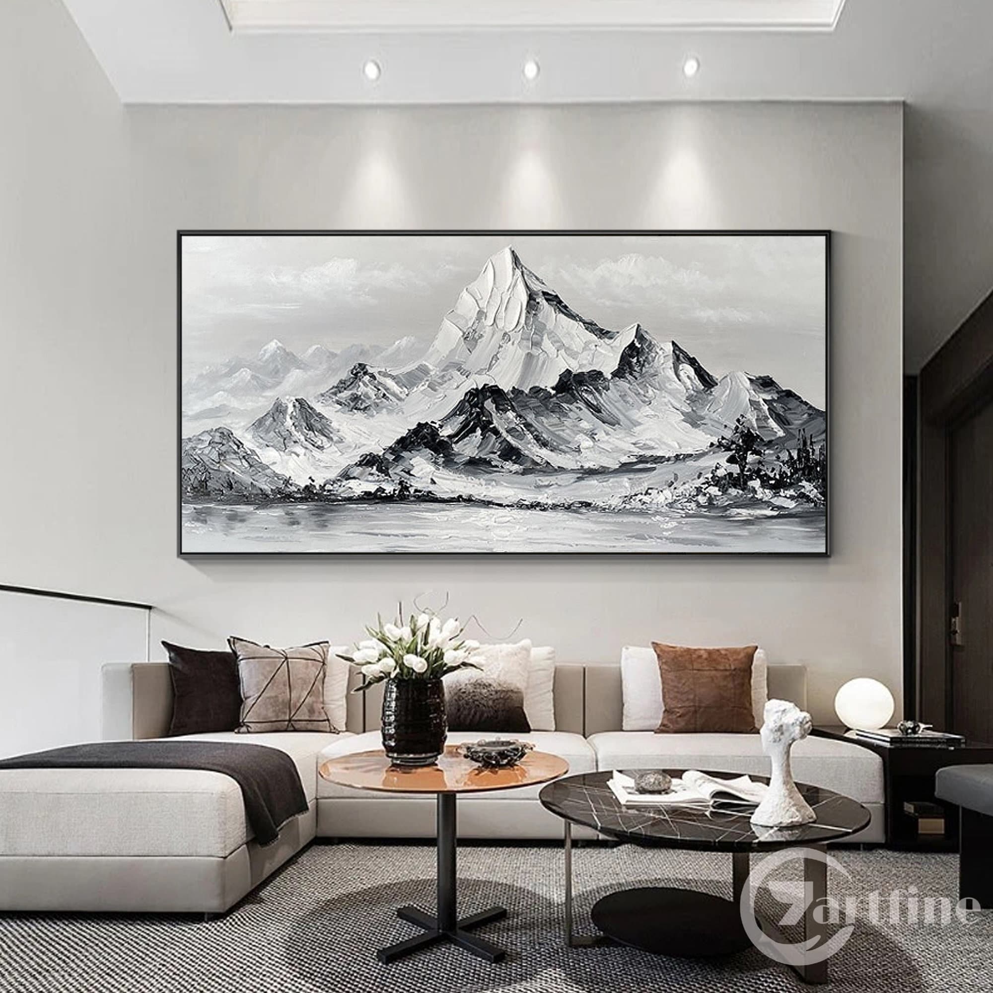 Large Snowy Mountain Wall Art Black&white Canvas Abstract Texture