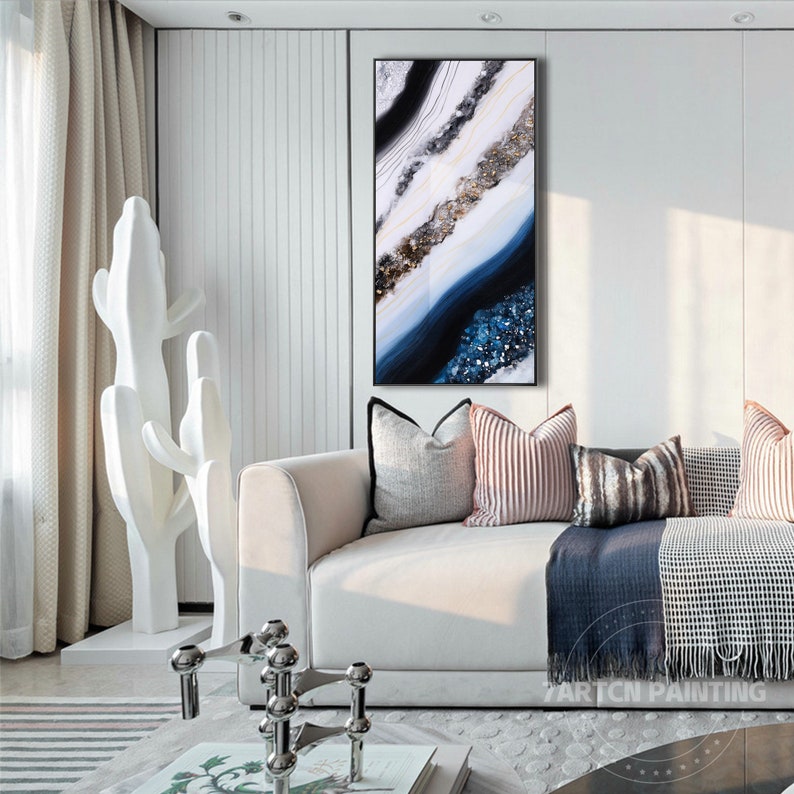 Framed Wall Art Abstract Navy Blue Seascape Epoxy Resin Geode Etsy