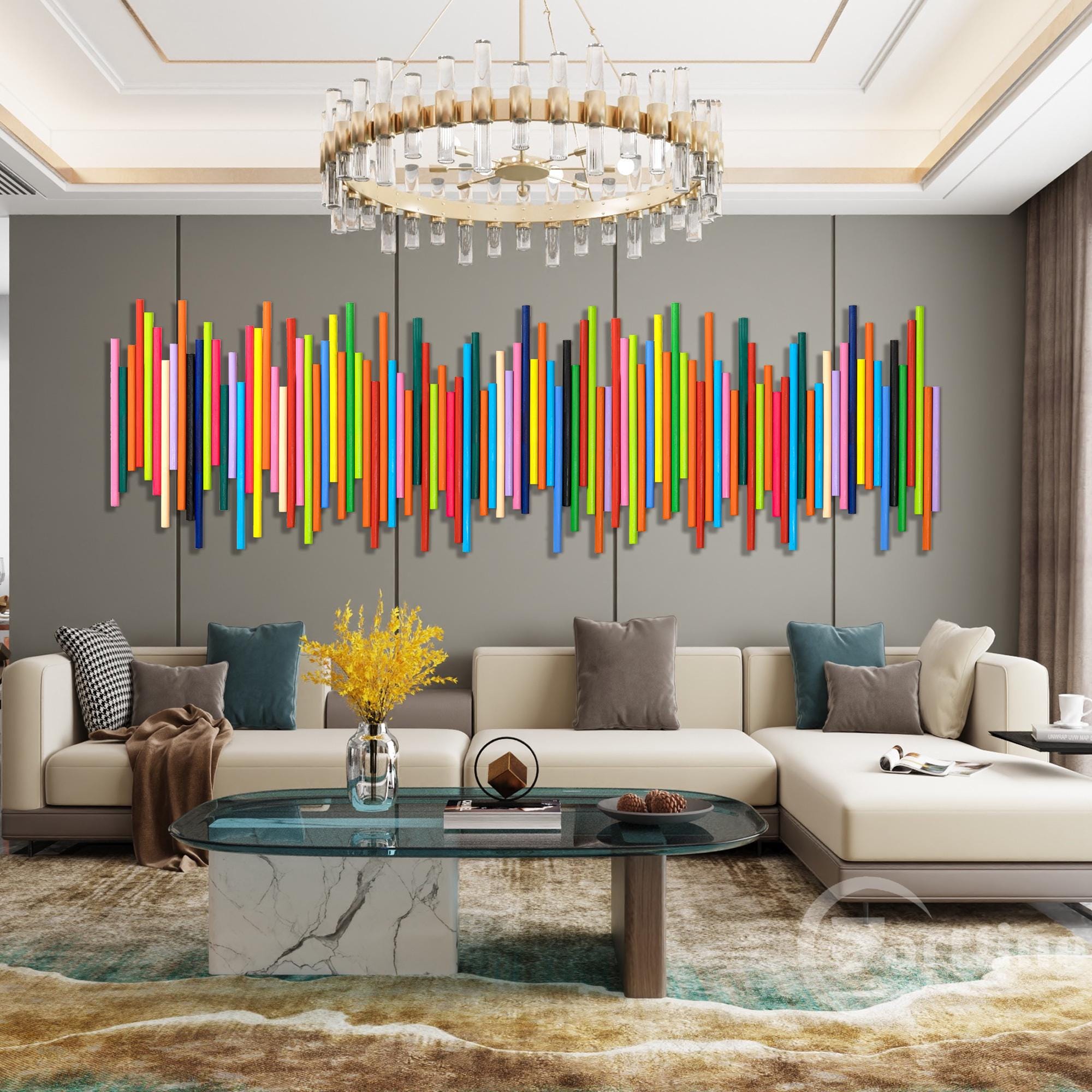 Abstract Sound Wave Wood Painting Colorful Wood Slat Wall Art