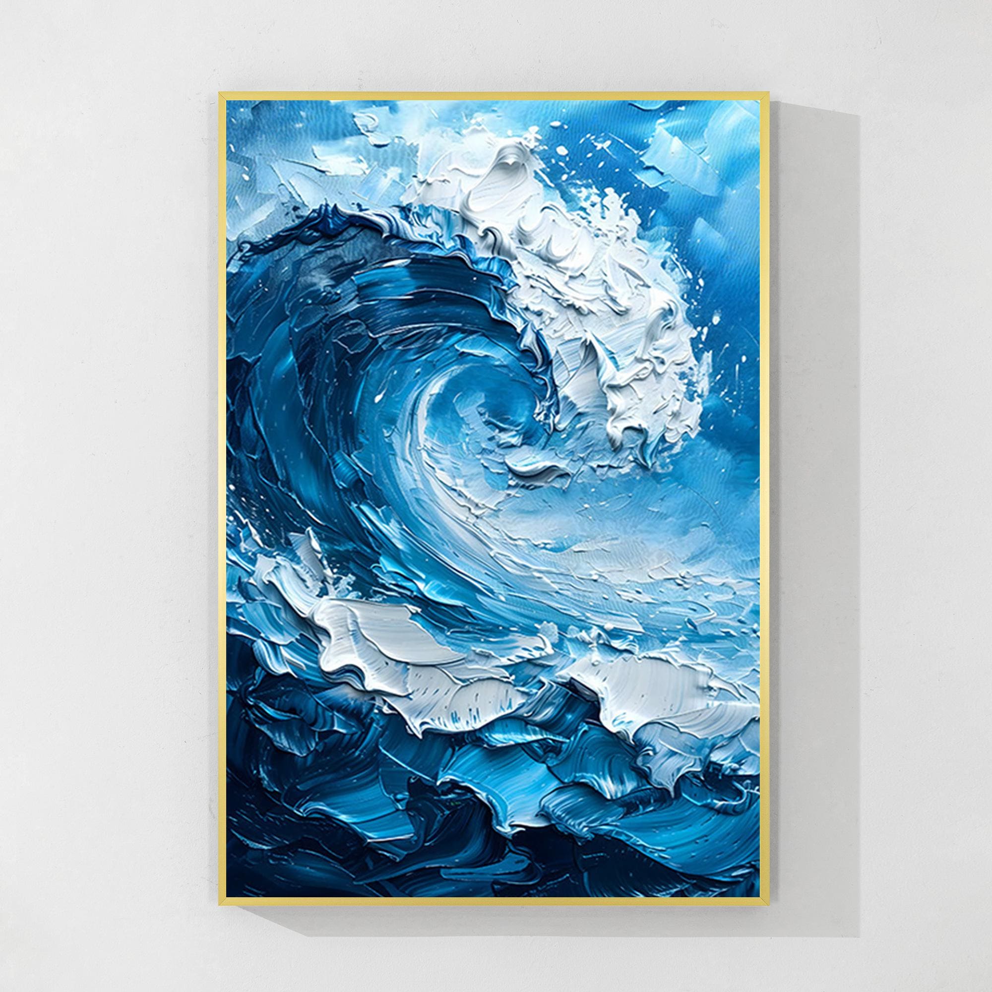 Navy Blue Canvas Wall Art Abstract Blue Ocean Wave Painting,seascape ...