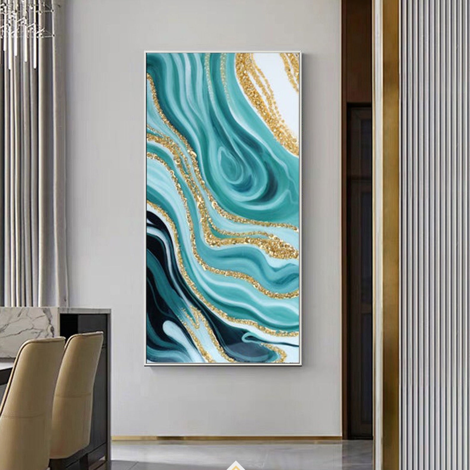 Teal Resin Geode Wall Art Abstract Framed Wall Art Epoxy Resin Etsy