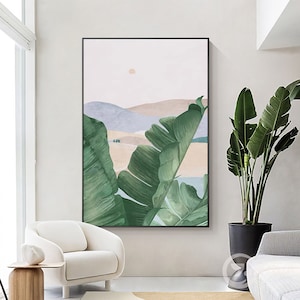 Abstract Banana Leaf Painting: Tropical Green Wall Art