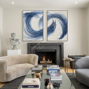 Navy Blue Abstract 3D Textured Minimalist Painting Blue Enso Circle ...