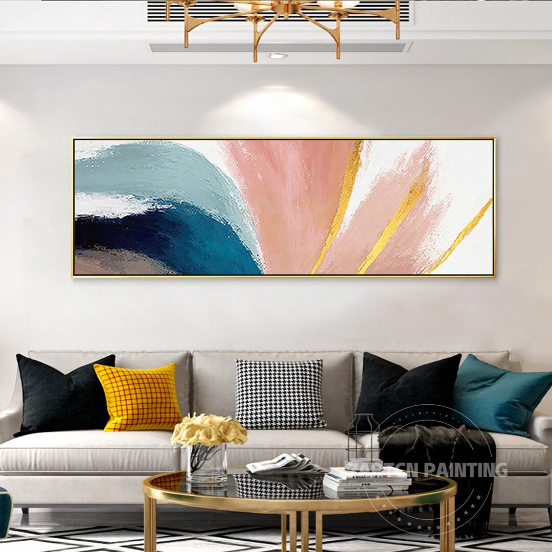 Abstract Painting Coral Pink Gold Art Canvas Painting Boho Wall Art ...