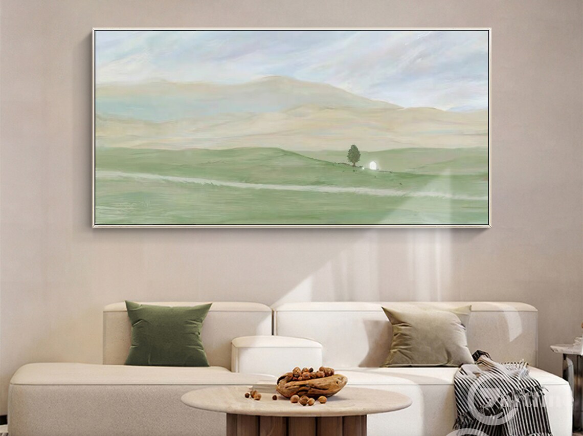 Minimalist Painting Grass Green Yellow Painting on Canvas Etsy