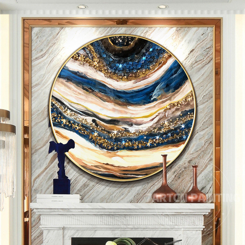 Art Mural Moderne - Trio D'agate Bleue Encadré 13x34 Pouces, Géode Plaqué Or