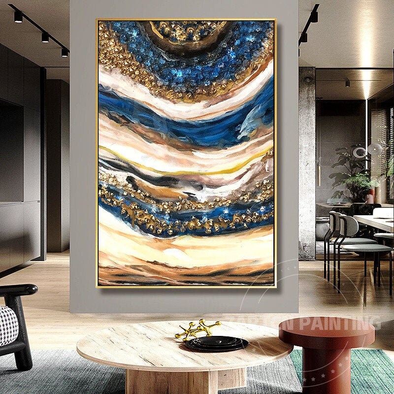 Framed Wall Art Abstract Gold Blue Brown Seascape epoxy Resin Etsy