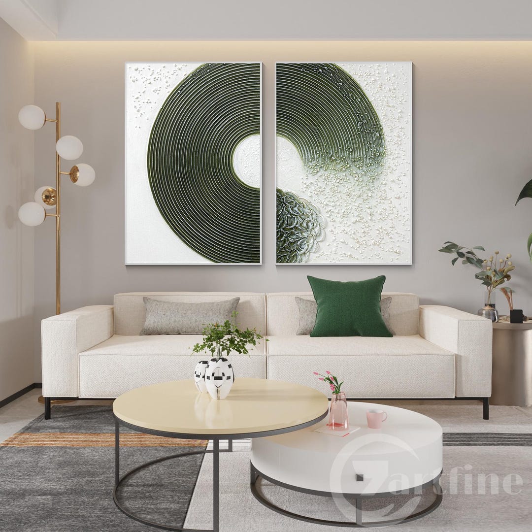 Photo inspiration: Designing A Minimalist Green Wall Reference: Minimalist Green Wall Art Set Of 2 Abstract 3D Textured