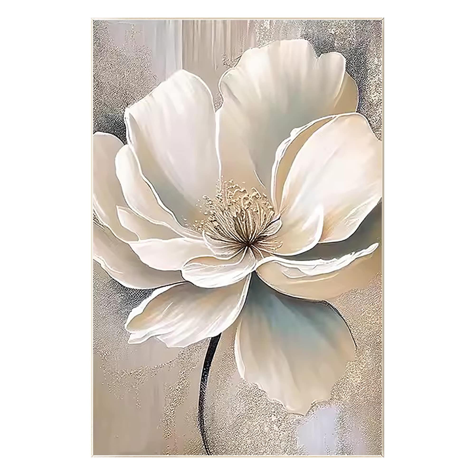 Abstract Beige Flower Wall Art Grey Floral Acrylic Painting on Canvas ...