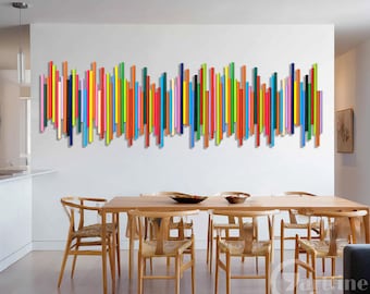 Abstract Sound Wave Wood Painting Colorful Wood Slat Wall Art