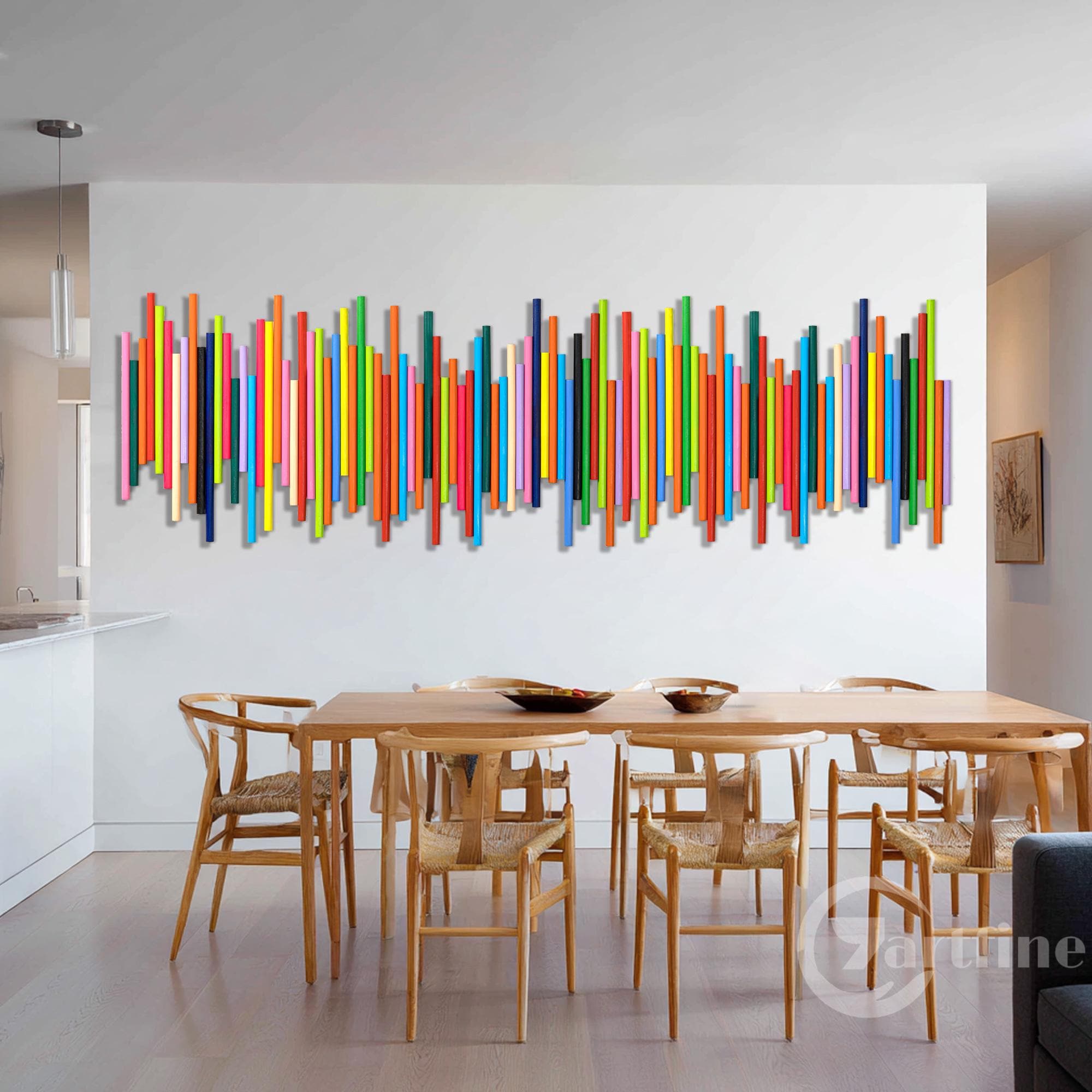 アート・デザイン・音楽 The Art Of Wood And Tone Abstract Sound Wave Wood Painting Colorful Wood Slat Wall Art