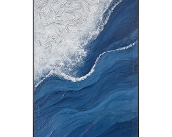 Abstrakte Ozean-Leinwand 'Dunkelblaues Kunstwerk' – Marineblaue Meeres-Wandkunst Fürs Schlafzimmer, 40,6x61cm, Auf Leinwand Gedruckt