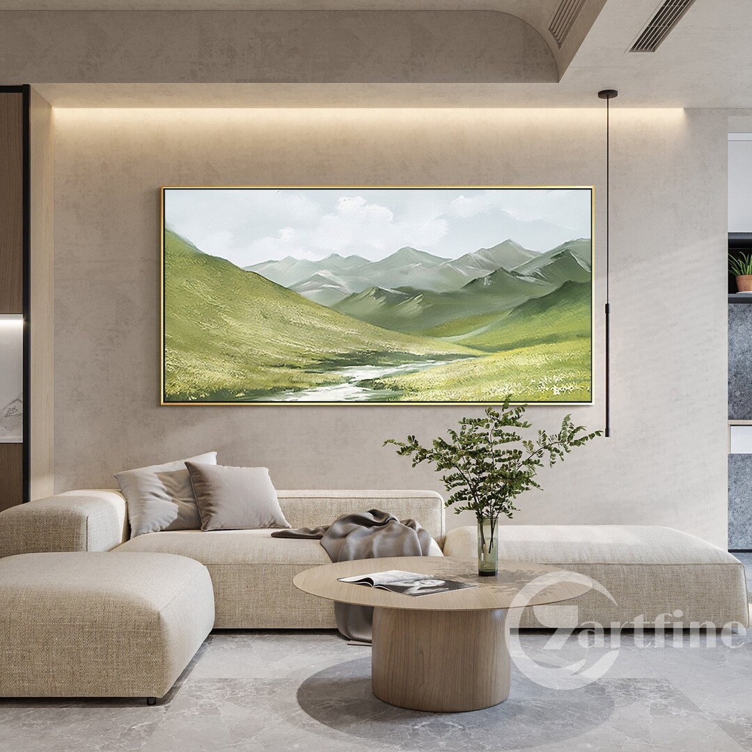 Sage Green Wall Art Original Landscape Painting Mountain Wall Art Large ...