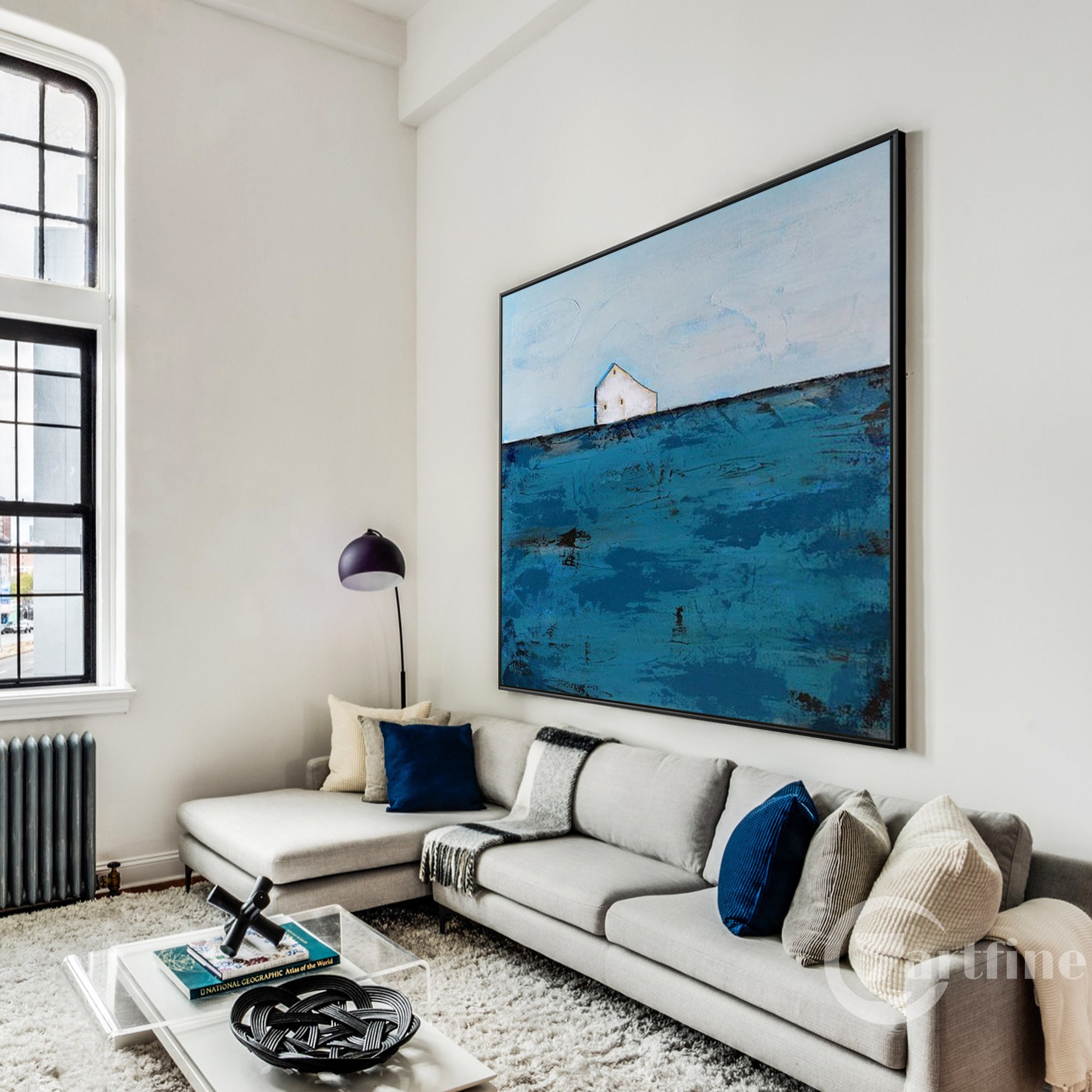 Blue wall art Abstract Painting,Textured Painting,Large Sky Ocean Painting,Large Blue Ocean Canvas Painting,landscape Art Living Room decor