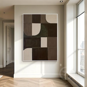 Chocoladebruin Geometrisch Abstract Wandkunst Mediterrane Stijl Canvas Modern Minimalistisch Schilderij Extra Groot Woonkamer Decor