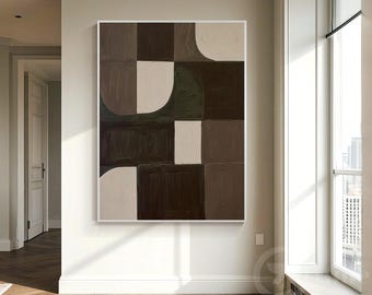 Chocoladebruin Geometrisch Abstract Wandkunst Mediterrane Stijl Canvas Modern Minimalistisch Schilderij Extra Groot Woonkamer Decor