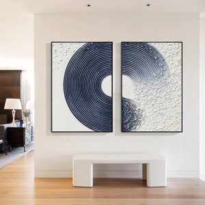Navy Blue wall art Abstract Ocean Painting Set Of 2 Textured Painting Canvas painting Large Wall Art Minimalist Modern art living room decor