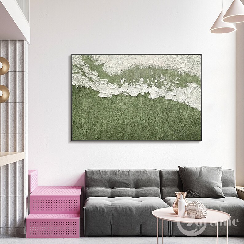 Sage Green Abstract Ocean Painting Heavy Textured Wall Art - Etsy