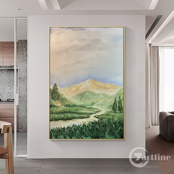 オリジナルの大きな山の壁アート 山の絵画 田舎の絵画 農家の絵画 風景