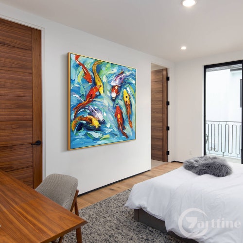 Koi fish painting Original canvas framed Abstract koi fish acrylic paintings shops Feng Shui painting oversize carps fish wall art fish home decor