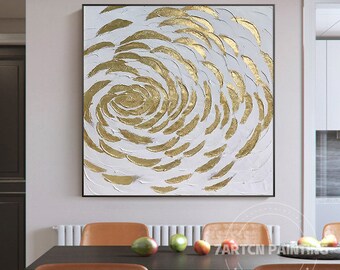 Arte de pared enmarcado moderno abstracto oro blanco Floral pintado a mano lienzo pintura flor pintura acrílica arte de pared grande cuadros abstractos